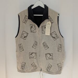 Asian Creations Women’s Sz M Fleece Lined Nut Reversible Linen Blend Kira Vest
